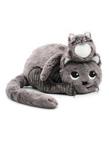 Peluche Miaou Le Chat Maman/Bébé Gris |Les déglingos